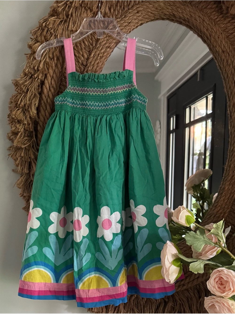 Mini Boden Green Floral Tropic Flower Sundress Size 6/7